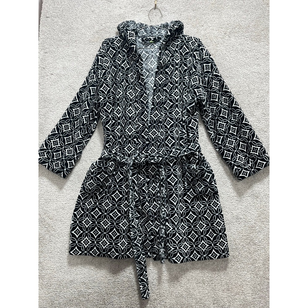 Vera Bradley Robe Women's S Black White Geometrical Plush Hooded Fleece Concerto